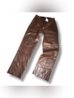 NWT Jaclyn Smith Brown Faux Leather Pants Size L Y2K Straight Leg